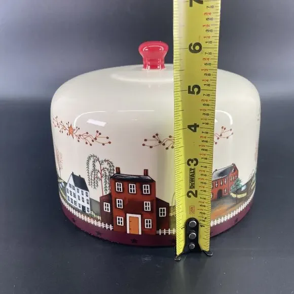 Vintage 8” Ceramic Dome Cake Cheese Plate Cover Country Farm Fence Willow Star - Picture 4 of 6